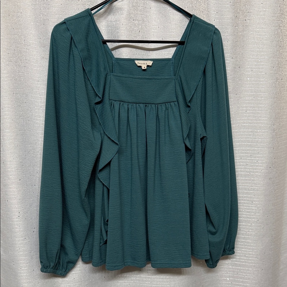 Aaron & Amber Teal Ruffle Blouse